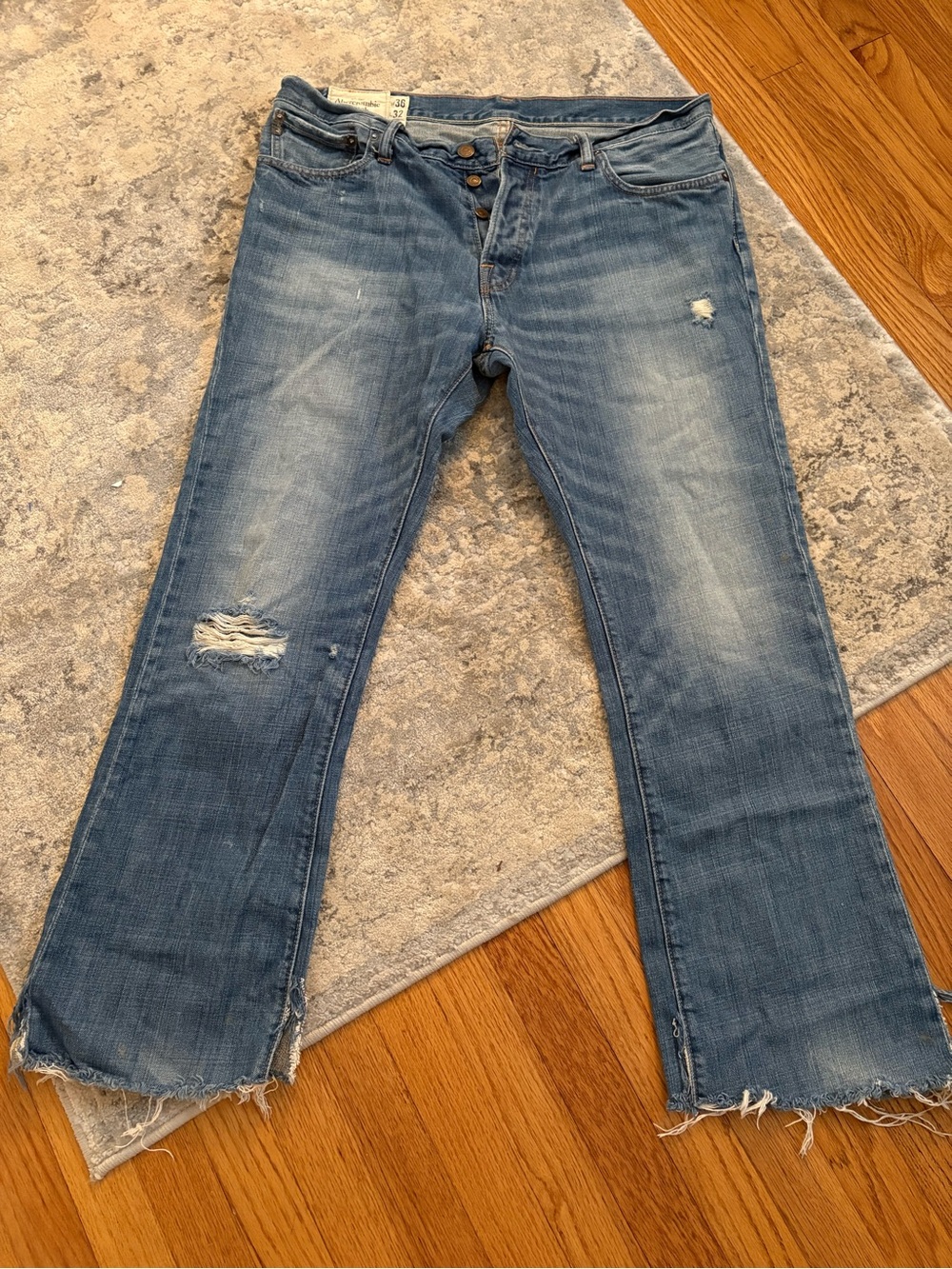 Abercrombie & Fitch Light Blue Flare Jeans with Frayed Hem